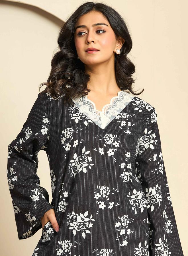 KASYA Black Printed Pure Cotton Pakistani Style Co-Ord Set - Image 5